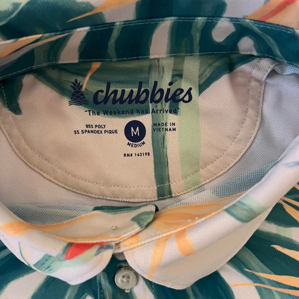Chubbies Tropical Performance Polo Shirt Medium‎ Bird of Paradise